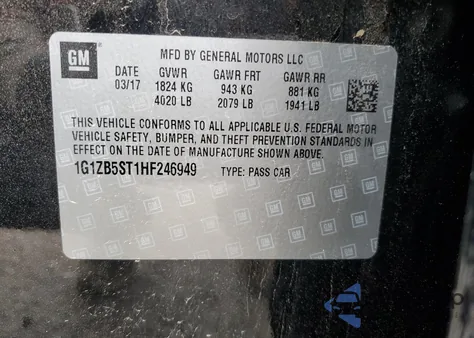 2017 Chevrolet Malibu Ls z USA, uszkodzony, nr VIN 1G1ZB5ST1HF246949